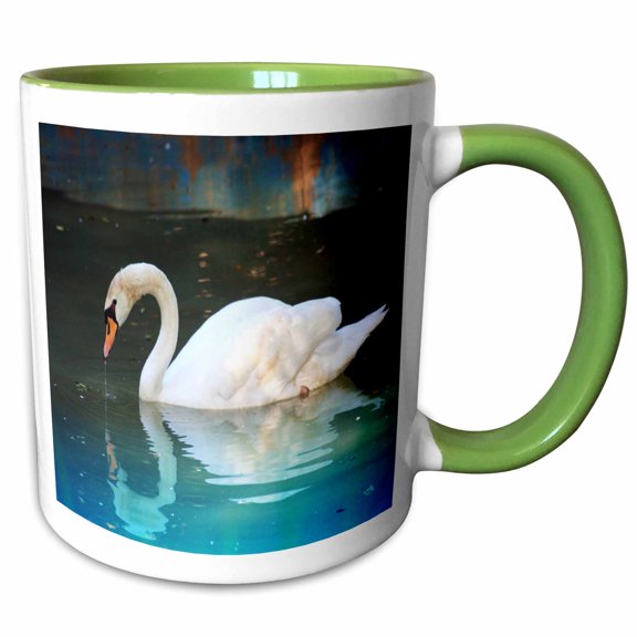 3drose, Beautiful White Swan N Reflection, 11oz Two-tone Green Mug