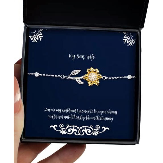 Beautiful Wife, You are My World and I Promise to Love You Always and Forever, Funny Valentine's Day Sunflower Bracelet from Wife