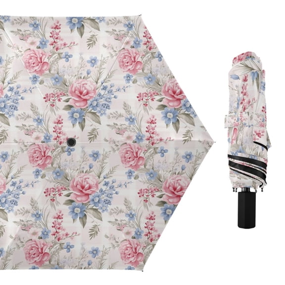 Beautiful Wildflowers Compact Sun Umbrella Windproof Travel Umbrellas for Rain Strong Portable UV Protection