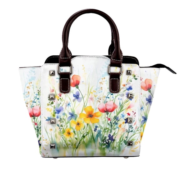 Beautiful Wildflowers Floral Colorful Rivet Fashion One-Shoulder Women's Handbag Tote Bag