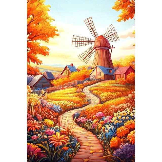 Beautiful Windmill Diamond Painting Kits, 5D Full Diamond Digital