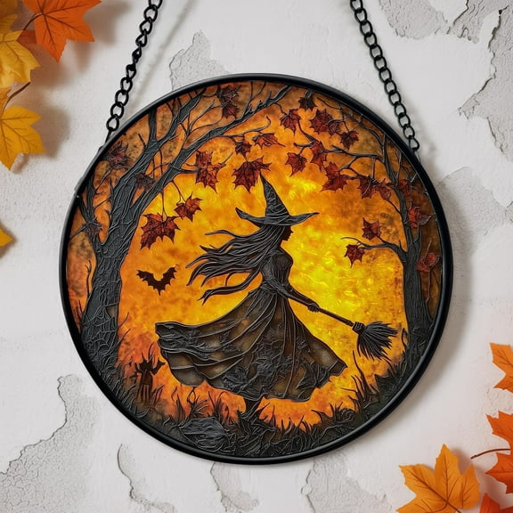 Beautiful Witch 3D Art Stained Glass For Window Hanging, Gothic Witches Suncatcher, Halloween Witchy Decor, Halloween Gifts, Spooky Ornament