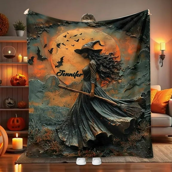 Beautiful Witch Personalized Witch Blanket Witch Blanket Halloween Throw Blankets for Women Girls Flannel Fleece Blankets for Couch Sofa Bed Chair Halloween Decorations
