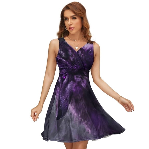 Beautiful Wolves Purple Dress Summer Street Style Dresses Female Sleeveless Printed Sundress