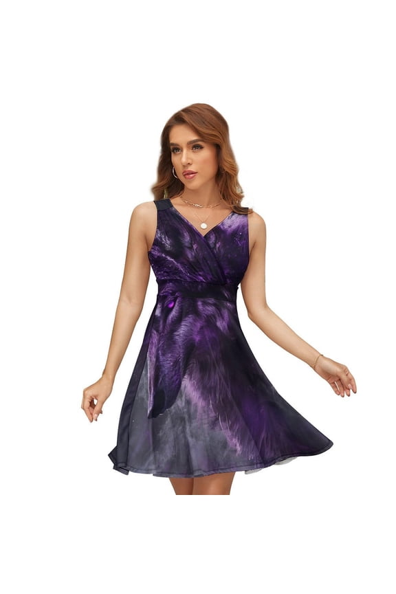 Beautiful Wolves Purple Dress Summer Street Style Dresses Female Sleeveless Printed Sundress