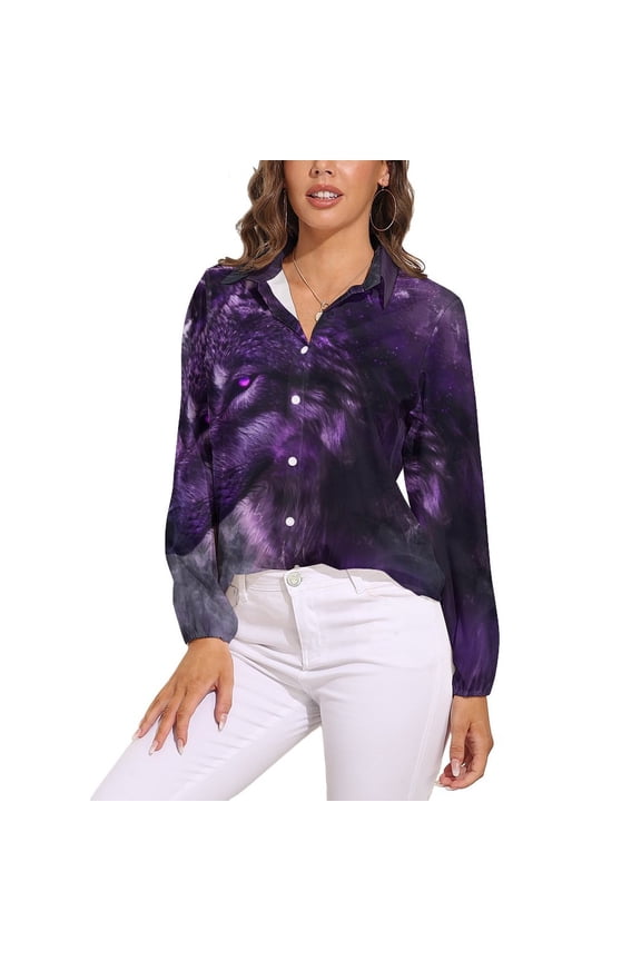 Beautiful Wolves Purple Long Sleeve Blouse Woman Streetwear Casual Shirts Summer Oversize Woman Streetwear Clothing Birthday Present