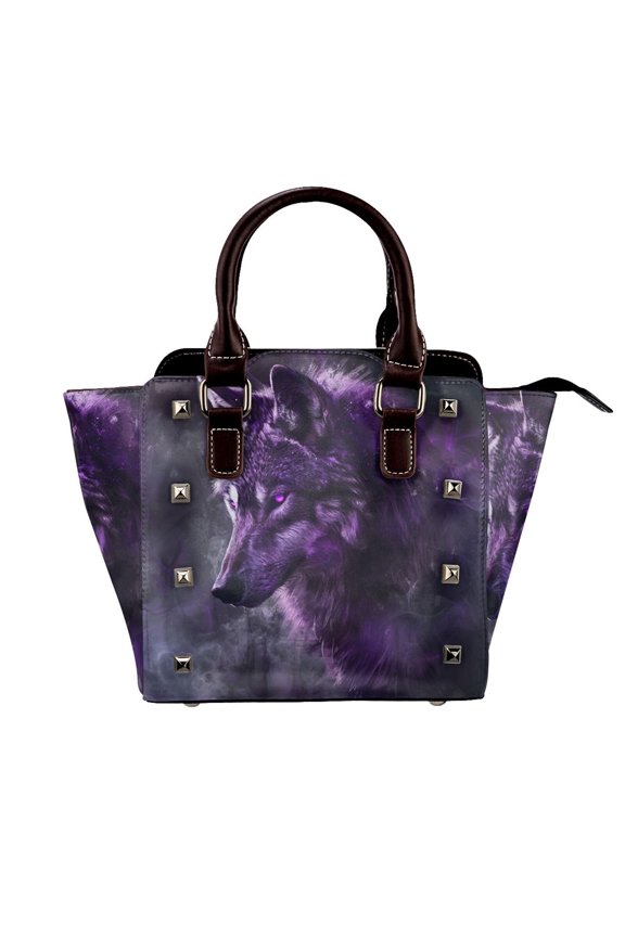 Beautiful Wolves Purple Rivet Fashion One-Shoulder Women's Handbag Tote Bag