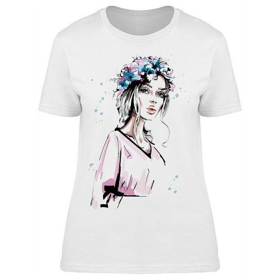 Beautiful Woman With Flowers T-Shirt Women -Image by Shutterstock, Female Large