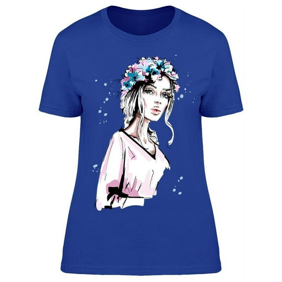 Beautiful Woman With Flowers T-Shirt Women -Image by Shutterstock, Female XX-Large