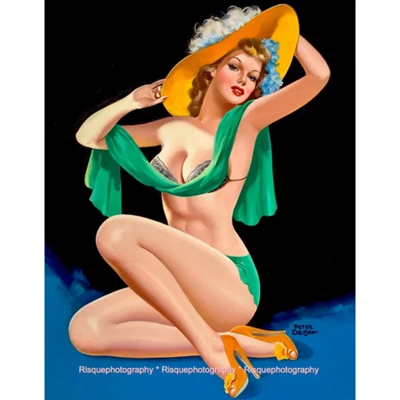Beautiful Woman With Green Scarf 8.5X11" Photo Print Peter Driben Pinup Fine Art