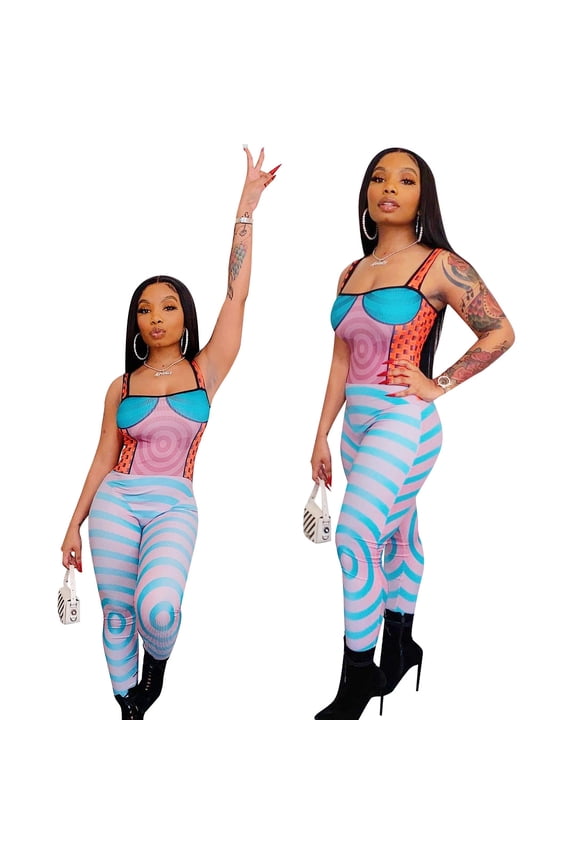 Beautiful Women'S Spot New Spring Style Sling Print Tight Sexy Jumpsuit