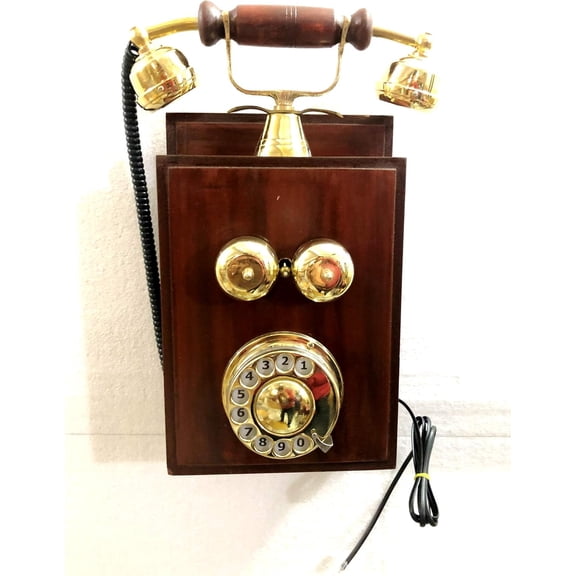 Beautiful Wooden Vintage Antique Nautical Solid Victorian Brass Working Wall Hanging Rotary Dial Telephone