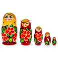 thumbnail image 1 of Beautiful Wooden  with Orange Color Hood and Flowers Nesting Dolls, 1 of 3
