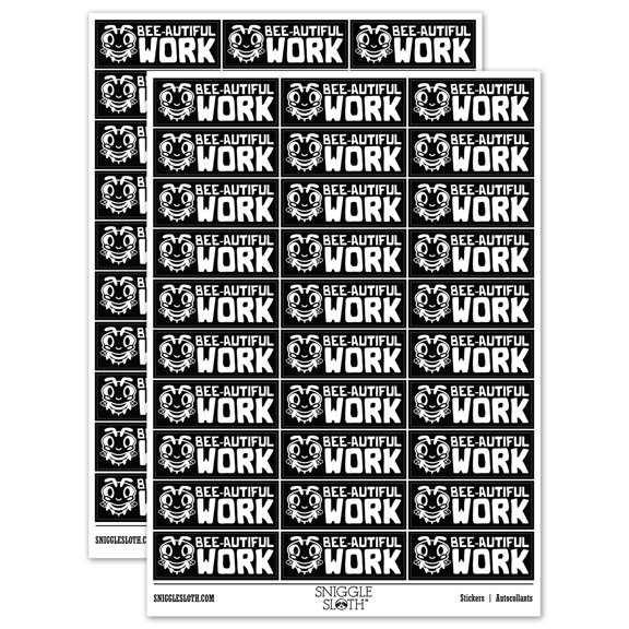 Beautiful Work Bee Teacher Student School Sticker Set - Black - Gloss Finish - 1.75" Medium