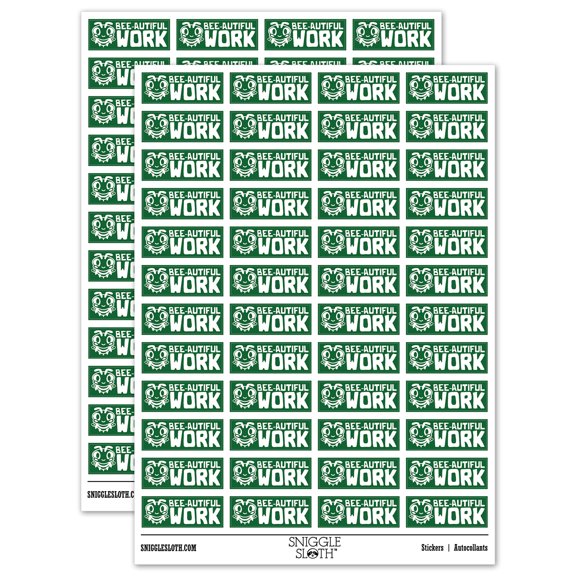 Beautiful Work Bee Teacher Student School Sticker Set - Dark Green - Gloss Finish - 1.25" Mini