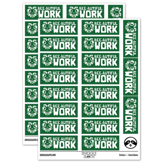 Beautiful Work Bee Teacher Student School Sticker Set - Dark Green - Matte Finish - 2.00" Large