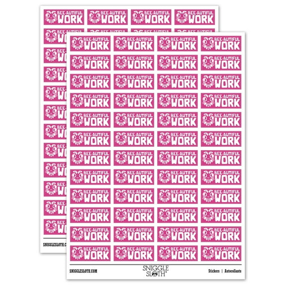 Beautiful Work Bee Teacher Student School Sticker Set - Hot Pink - Gloss Finish - 1.25" Mini