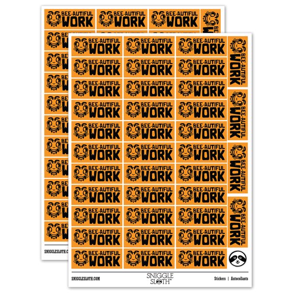 Beautiful Work Bee Teacher Student School Sticker Set - Orange - Gloss Finish - 1.5" Small