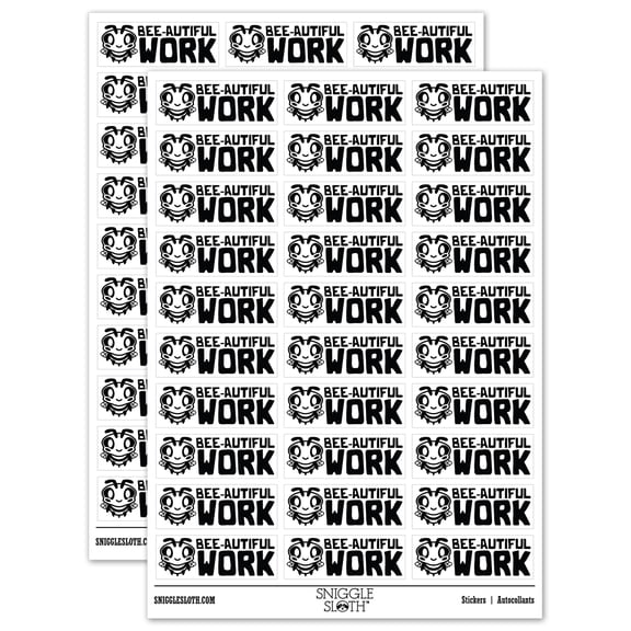 Beautiful Work Bee Teacher Student School Sticker Set - White - Gloss Finish - 1.75" Medium