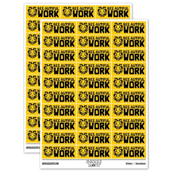 Beautiful Work Bee Teacher Student School Sticker Set - Yellow - Gloss Finish - 1.75" Medium