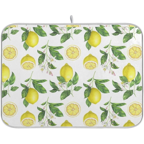 Beautiful Yellow Lemons Leaves Floral Absorbent Dish Drying Mat,16" x 18" Microfiber Kitchen Countertop Table Protector Multi-Purpose Counter Rack Sink Drainer Pad