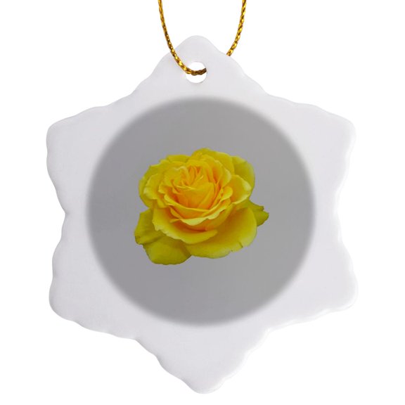3drose, Beautiful Yellow Rose Isolated Vector Art, 3 inch Snowflake Porcelain Ornament