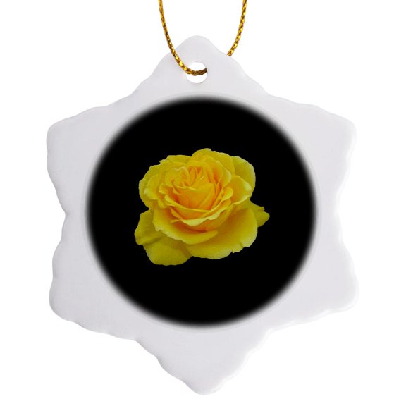 3drose, Beautiful Yellow Rose Isolated Vector Art, 3 inch Snowflake Porcelain Ornament