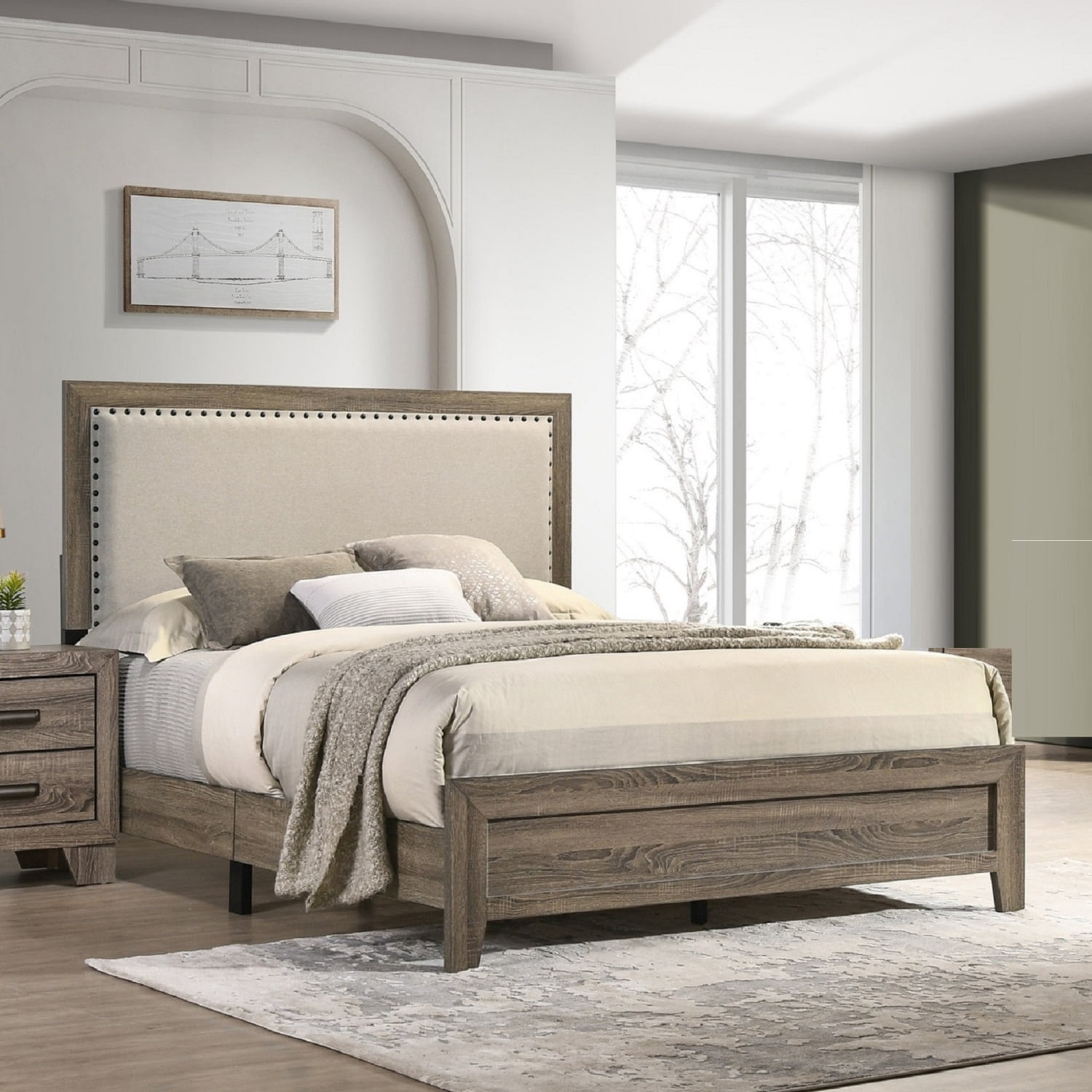 Beautiful and Stylish Contemporary Grey Fabric Queen Size Panel Bed ...