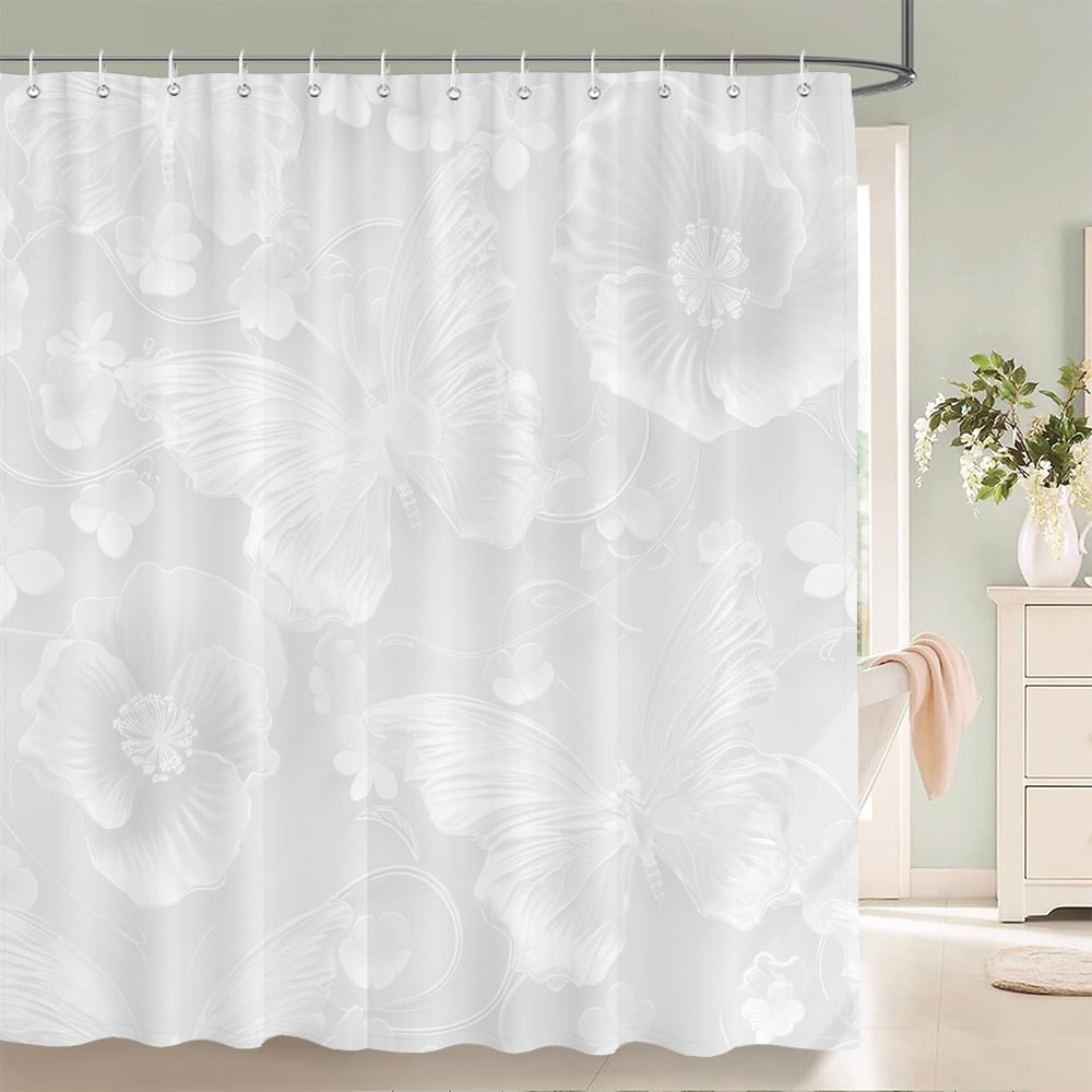 Beautiful and White Flowers Shower Curtains Waterproof Fabric Floral ...