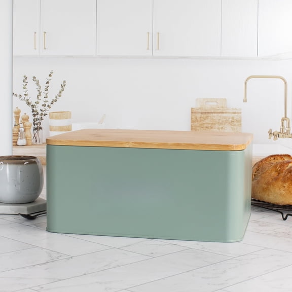 Exquisite handcrafted wooden-lid bread box – the spacious container is perfect for storing homemade bread, English muffins and bagels – the premium cutting board lid keeps the bread fresh.