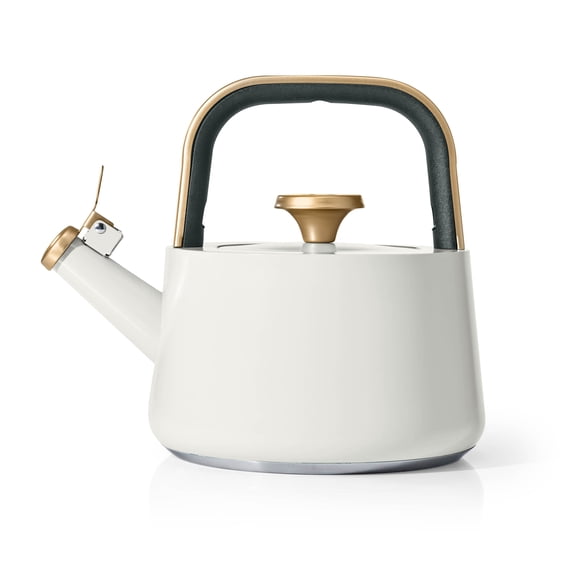 Beautiful by Drew Barrymore 1.8 L Ceramic-Coated Stainless Steel Stovetop Tea Kettle, White Icing