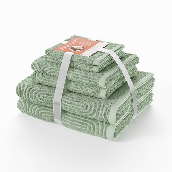 Beautiful by Drew Barrymore 6-Piece Cotton Bath Set, Sage Green