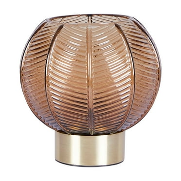 Beautiful by Drew Barrymore 8" Gold Base Table Lamp with Ribbed Glass Shade