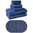 thumbnail interactive-video image 1 of Beautiful by Drew Barrymore Complete Bathroom Set – Soft Cotton Towels, Oval Bath Rug, Navy, 1 of 4