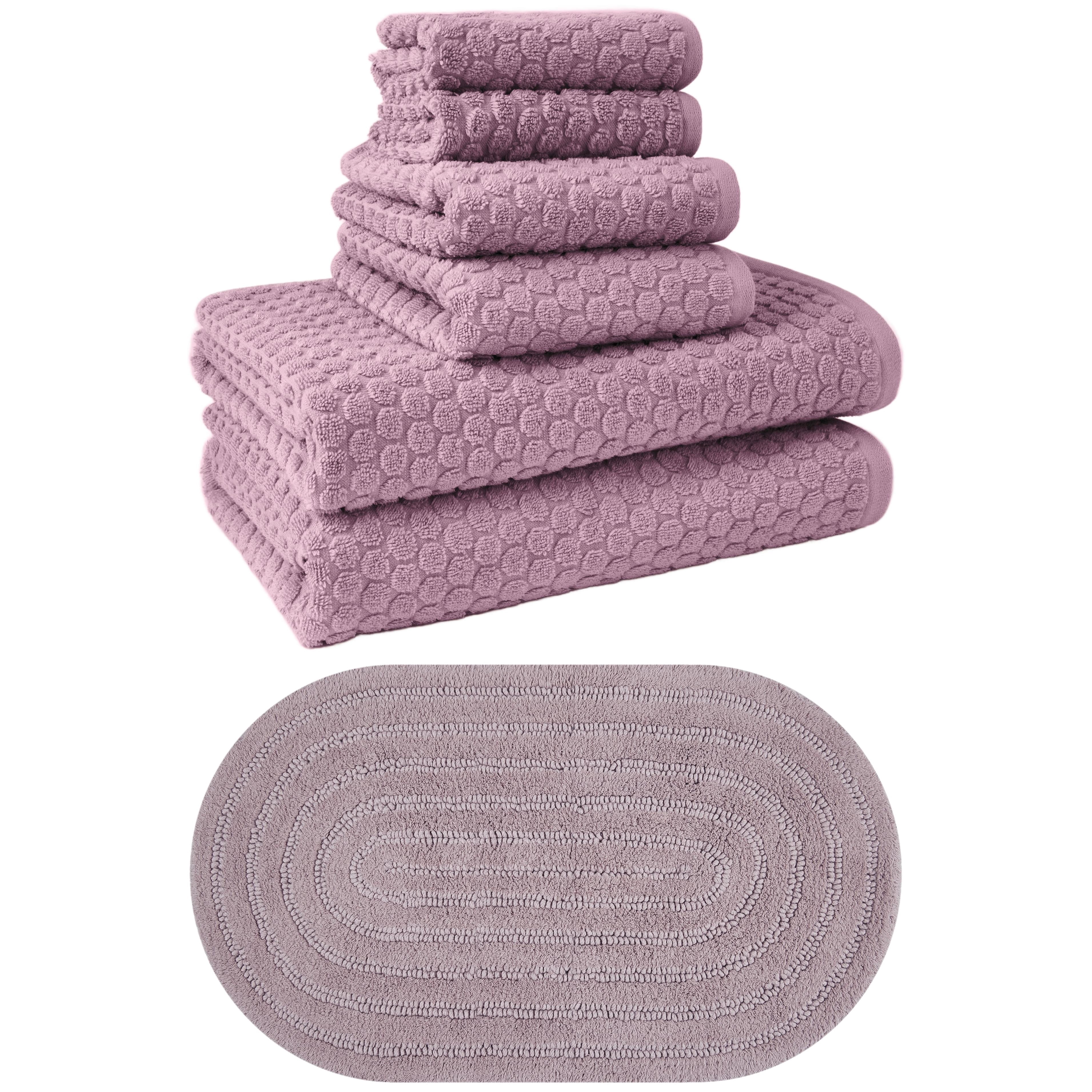 Beautiful by Drew Barrymore Complete Bathroom Set – Soft Cotton Towels, Oval Bath Rug, Rose