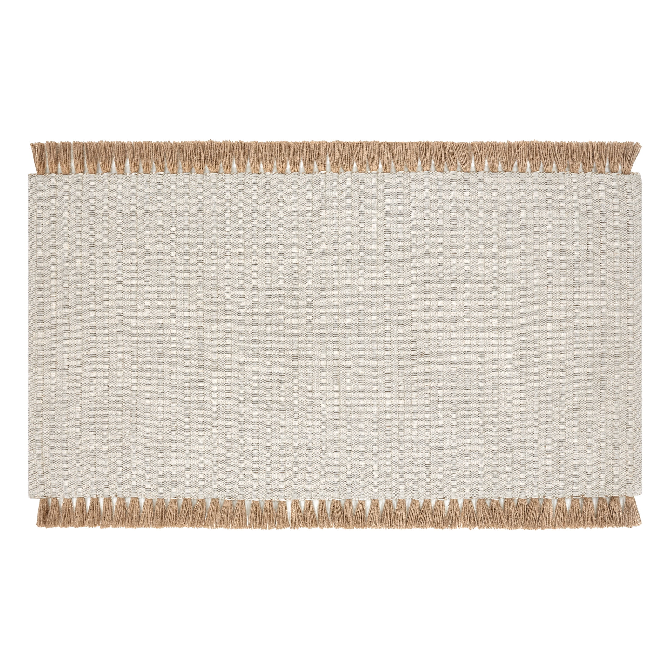 Neutral Cotton and Jute Flat Woven Accent Rug with Tassels, 27" x 45"