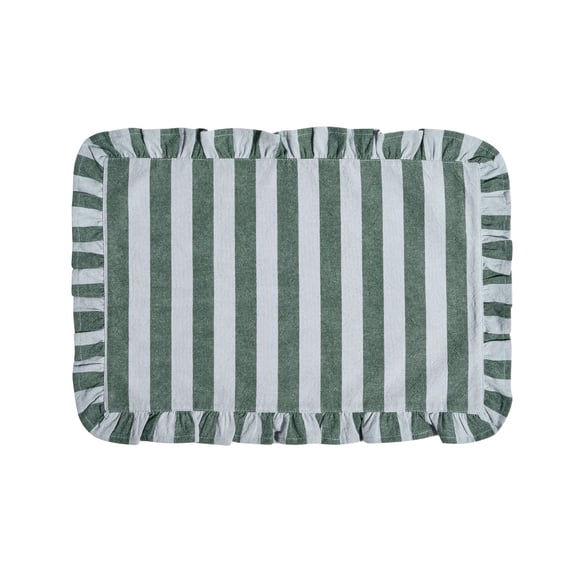 Beautiful by Drew Barrymore Ruffle Stripe Fabric Placemat, Cornflower Blue/Thyme Green, 20 in x 14 in