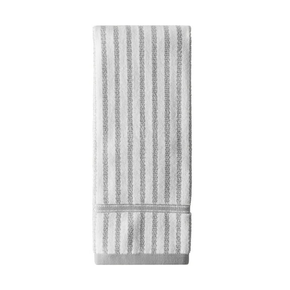 Beautiful by Drew Barrymore Stripe Hand Towel, 100% Cotton, Charcoal Grey