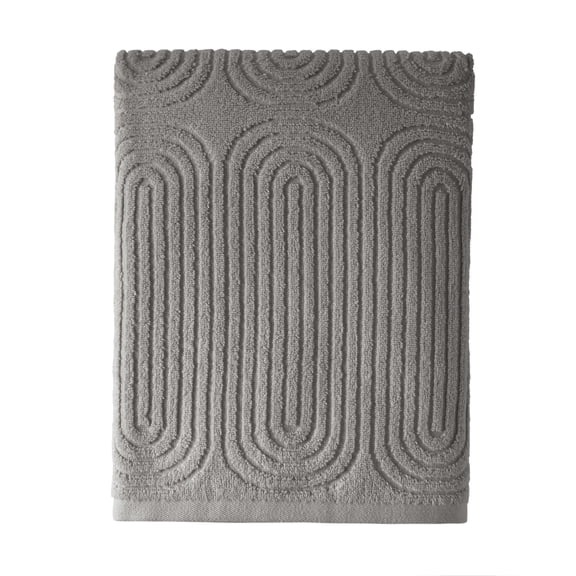 Beautiful by Drew Barrymore Textured Bath Towel, 100% Cotton, Charcoal Gray, 56 in x 30 in