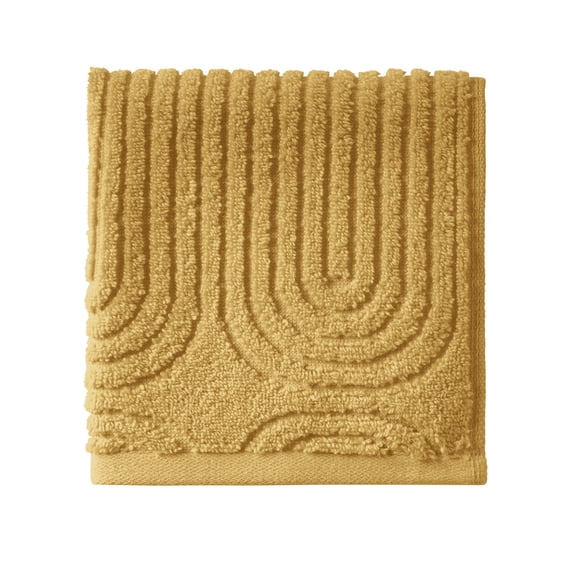 Beautiful by Drew Barrymore Textured Washcloth, Soft 100% Cotton, Amber Yellow