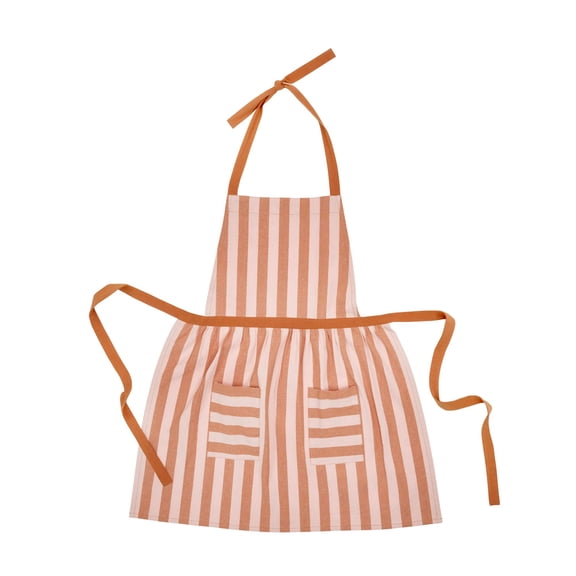 Beautiful by Drew Barrymore Yarn-Dyed Stripe Bib Apron, Coral Rose, 30 in W x 32 in L