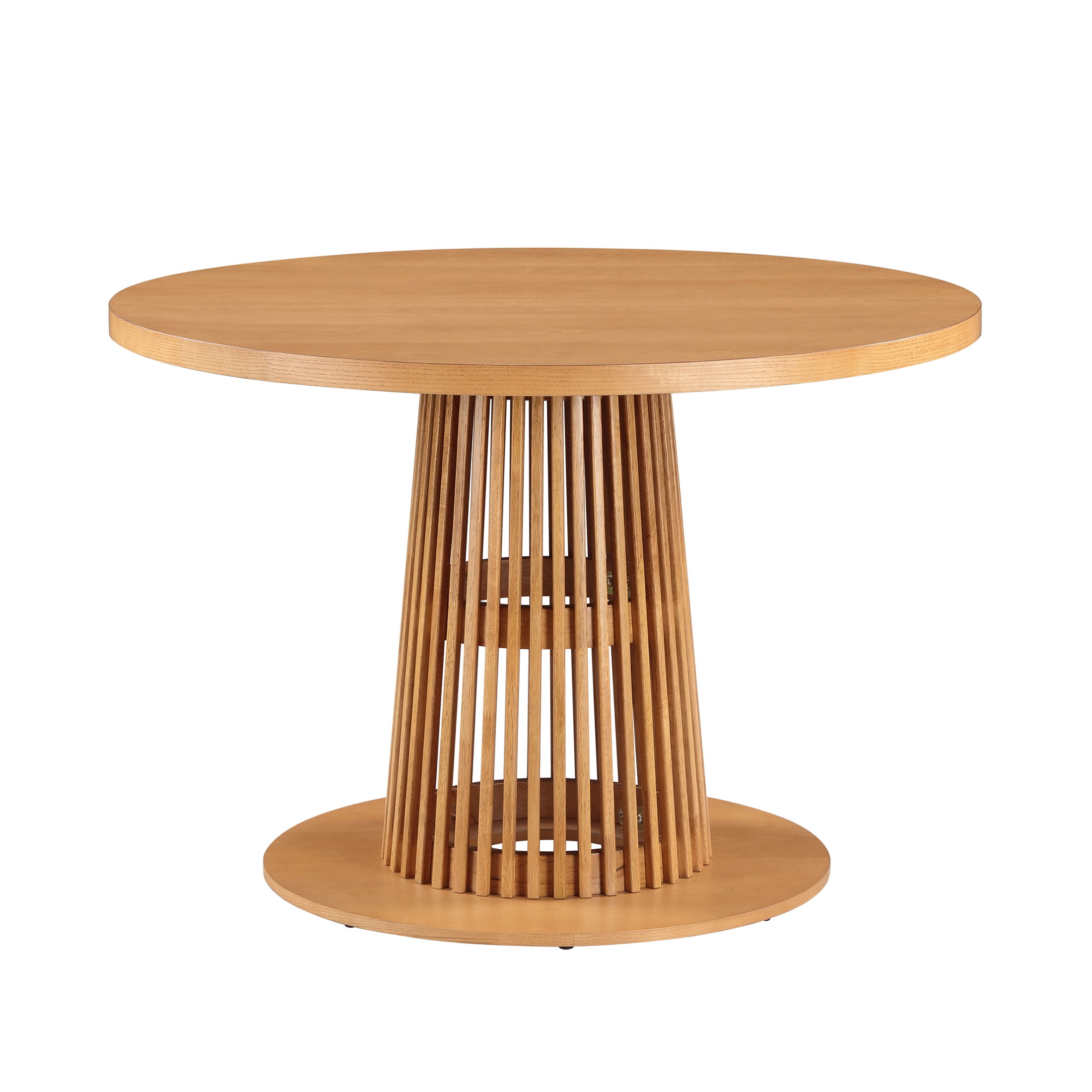 Beautiful Drew Round Dining Table with Fluted Pedestal Base, Warm Honey Finish