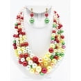 thumbnail image 1 of Beautiful clip on gold 5 strand red multi colored pearl necklace and earring set, 1 of 3