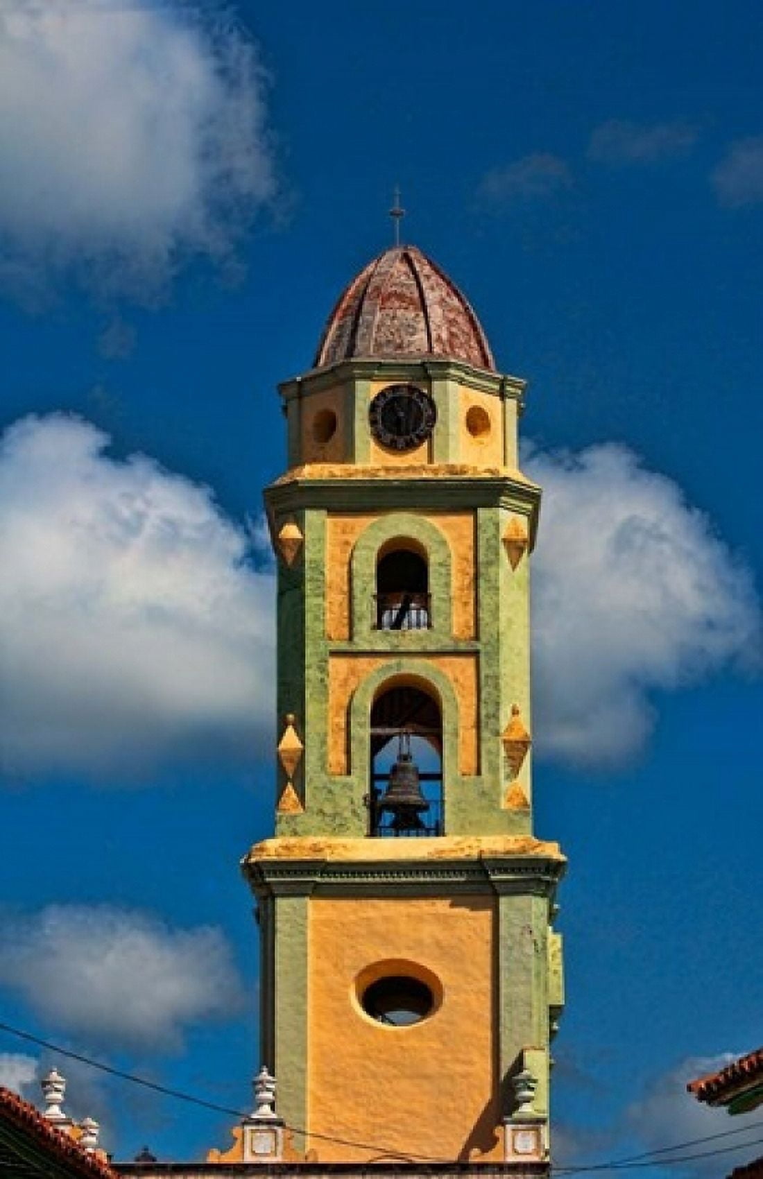Beautiful color steeple in church Trinidad Cuba Canvas Art - Bill Bachmann DanitaDelimont (11 x 17)