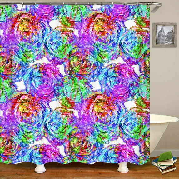Beautiful colorful flowers printing bathroom shower curtain polyester waterproof home decoration curtain with hook