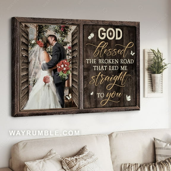 Beautiful couple, Happy wedding, Red rose, God blessed the broken road - Jesus Landscape poster Prints, Christian Wall Art, UNFRAMED-8x12
