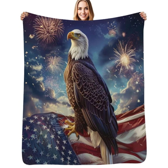 Beautiful eagle and USA flag Flannel Blankets Soft Throw Blanket Winter Travel Office Outdoor Bedspread