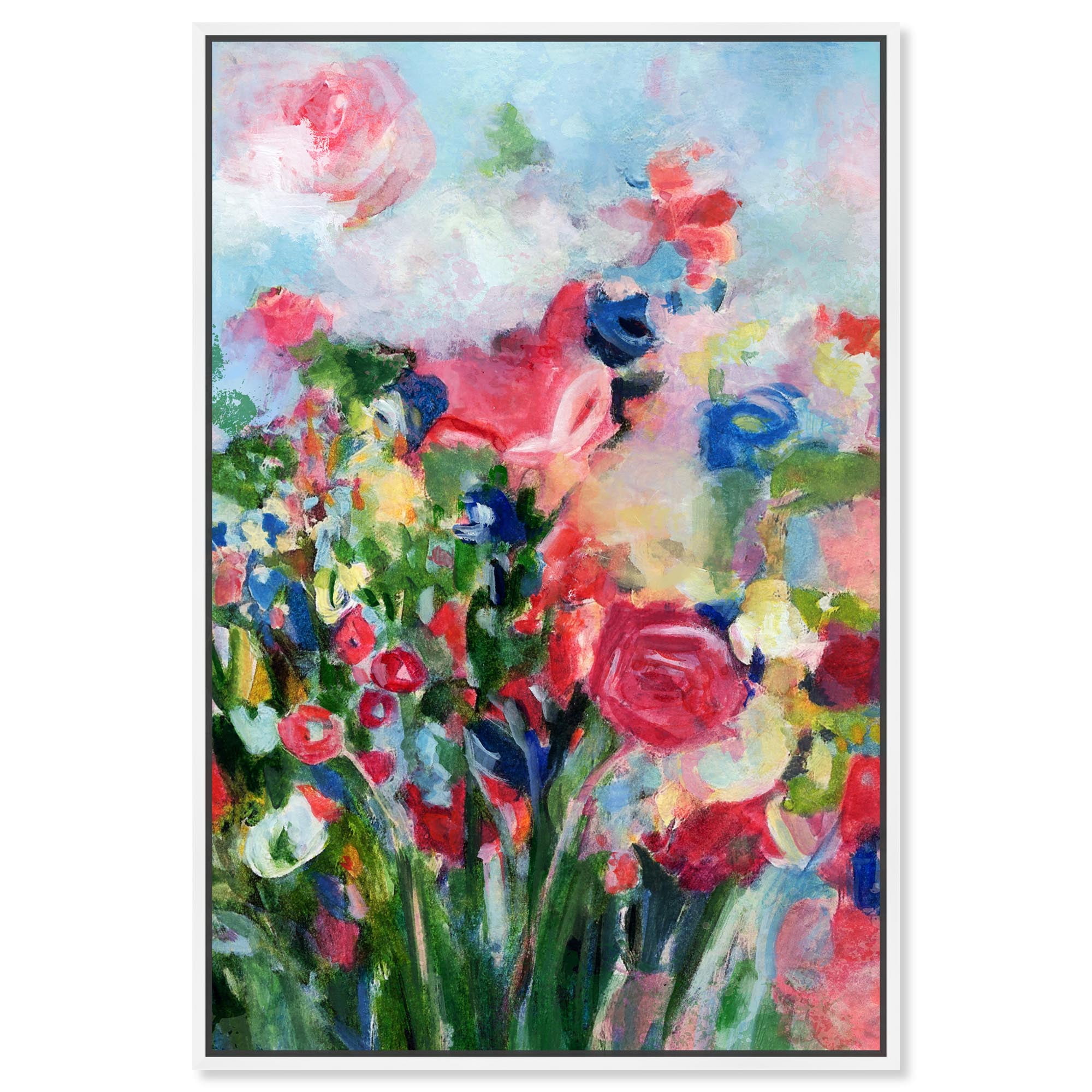 Vibrant Floral Canvas Art with White Frame, 16" x 11"