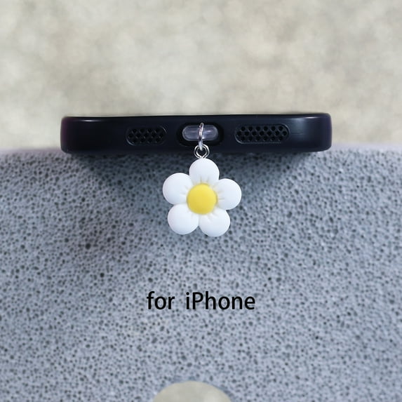 Beautiful flowers Mobile phone dust plug Hangings phone accessories decoration Suitable for iPhone Suitable for Samsung type-c white for iPhone