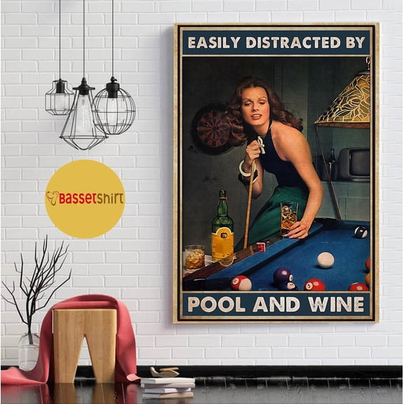 Beautiful lady easily distracted by pool and beer poster 11 x 17 Inch Poster